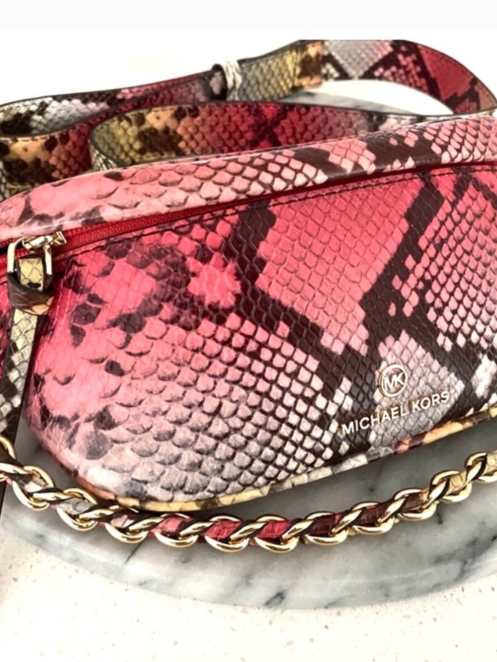 Michael Kors Slater Mini Embossed Leather Sling Pack Messenger in Dahlia Multi